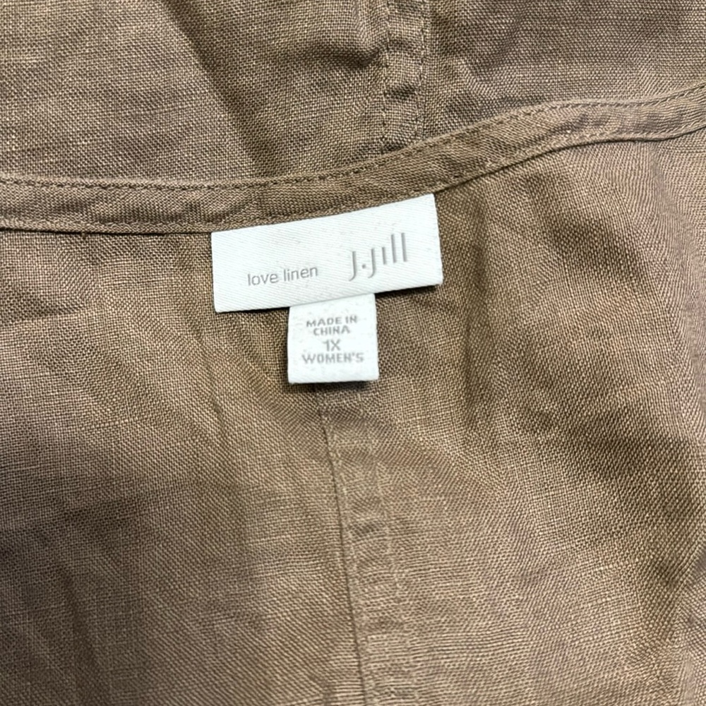 J Jill Linen sleeveless scoop neck tan midi dress with pockets - Picture 6 of 7